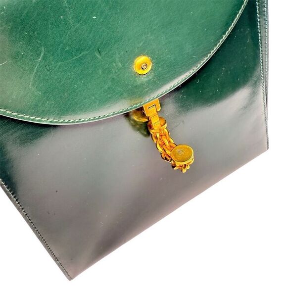 Paloma Picasso Vintage Green Leather Structured Handbag w/ Gold Chain Accent - Picture 14 of 14